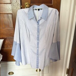 White House Black Market Blue‎ and White Striped Blouse